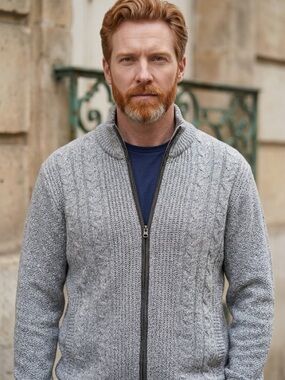 Buffalo David Bitton Gray Full-Zip Cable Knit Sweater - Size Small